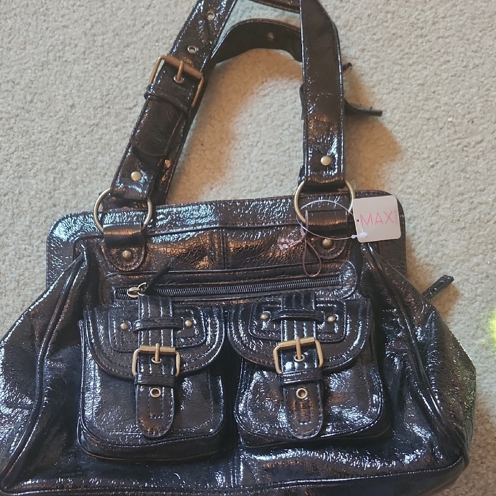 MaxAzria Shiny Black Shoulder Bag